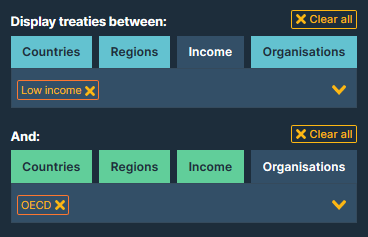 Country selection in the tax treaties explorer