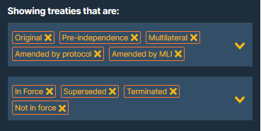 Treaty type and status selection in the tax treaties explorer